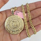 14k Chain Mayan Calendar Charm Set Miami Cuban Link 5mm 18"-30" Necklace Pendant