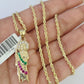 10k Solid Rope Chain 2mm Saint Jude Pendant Charm Necklace SET 18-22" Ladies