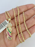 10k Solid Rope Chain 2mm Saint Jude Pendant Charm Necklace SET 18-22" Ladies