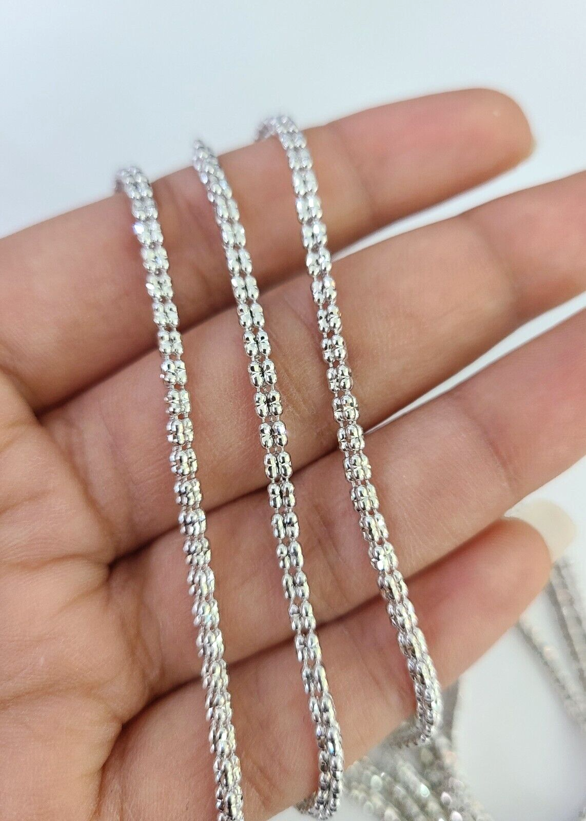 10k White Gold Iced Chain 2.5mm Diamond Cut Necklace 18" 20" 22" 10Kt