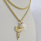 10K Gold Miami Cuban Chain Praying Angel Charm 18"-30" 3mm REAL Pendant