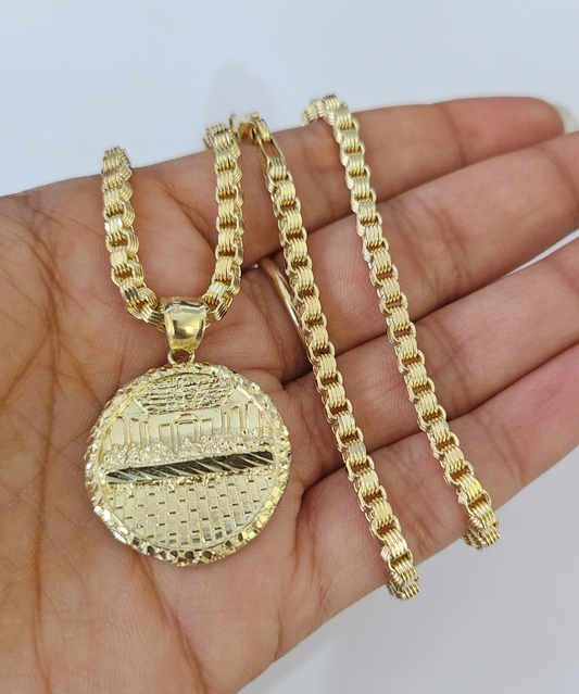 Real 10k Gold Byzantine Necklace Last Supper Nugget Pendant 20-30 inch 3mm SET