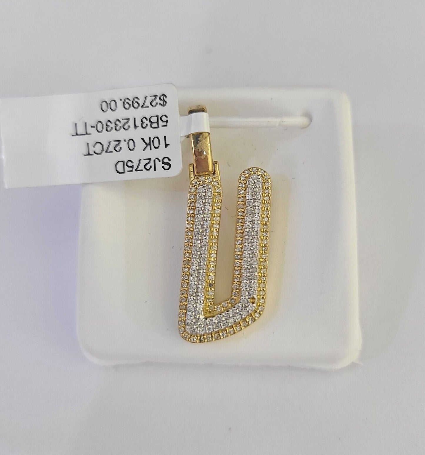 10k Yellow Gold Diamond U Charm Pendant Initial Alphabet Letter Real Genuine