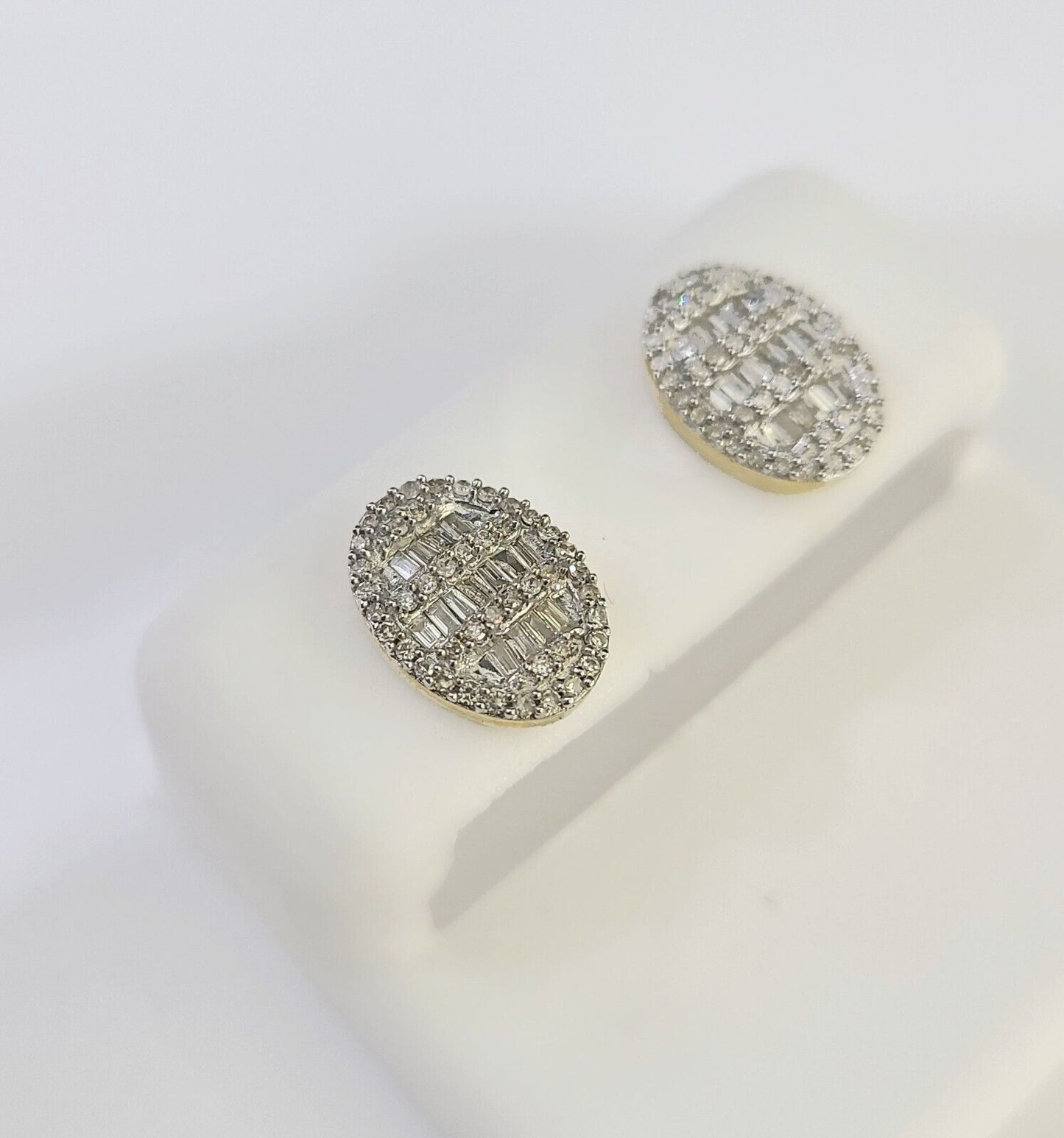 10k Yellow Gold Oval Earrings Real Diamond Screw-Back Women Men Studs