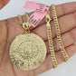 Real 14k Chain Mayan Calendar Charm Set Miami Cuban Link 4mm Necklace Pendant