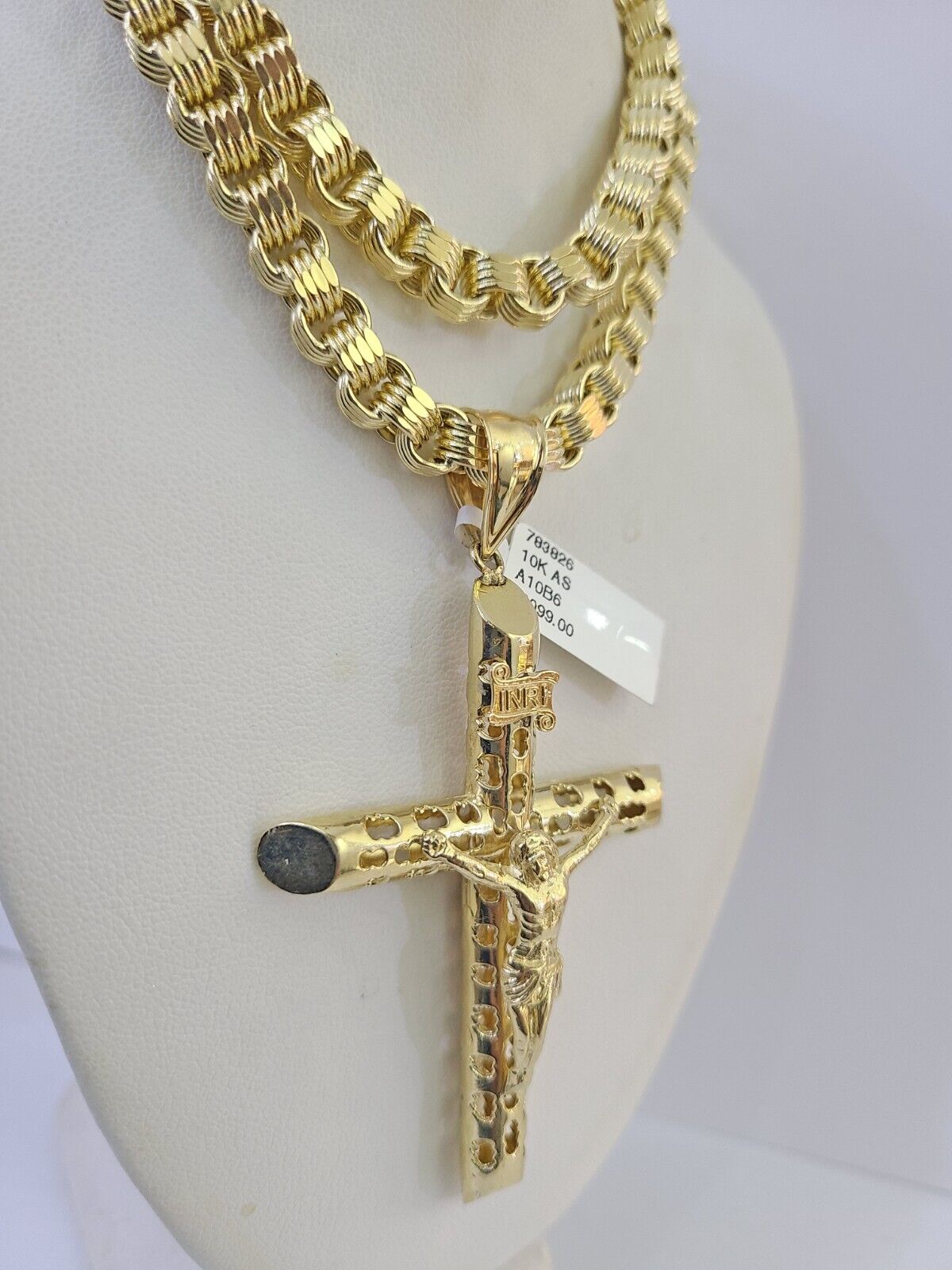 10k Gold Byzantine Necklace Jesus Cross Charm 20-30 inches 6mm SET Chain Pendant