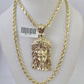 10k Solid Rope Chain Jesus Head Charm Set 4mm 20"-28" Necklace Gold Yellow