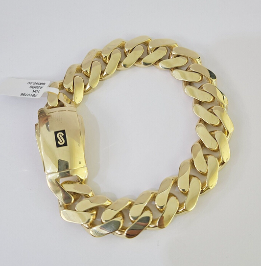 Real 10K Royal Monaco Bracelet Yellow Gold 9" Box Clasp 15mm Genuine