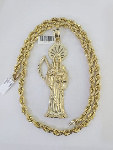 10k Solid Rope Chain Saint Jude Pendant Necklace 7mm 20"-30" SET Charm