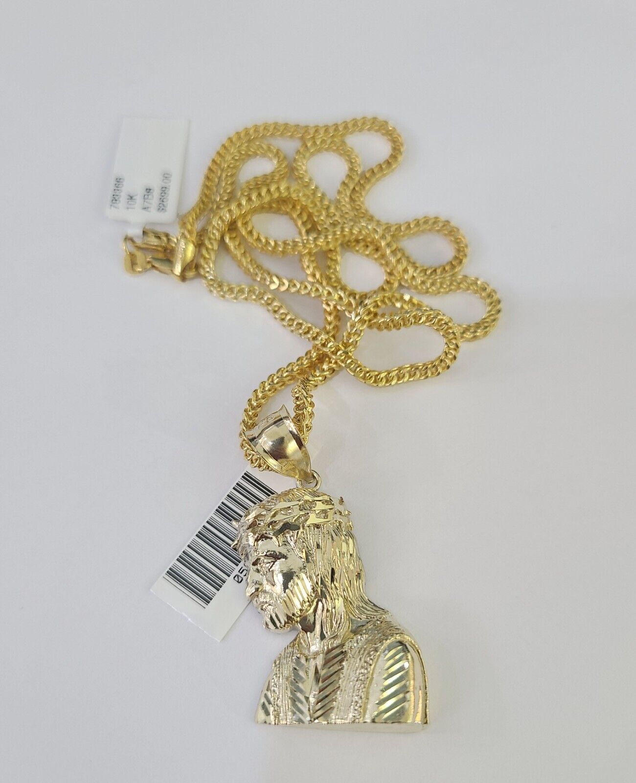 10K Franco Chain Jesus Head Pendant Charm Necklace 20"-26" 2.5mm Yellow Gold