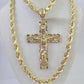 Real 10k Rope Chain Jesus Cross Charm Set 7mm 20"-28" Inch Necklace Yellow Gold