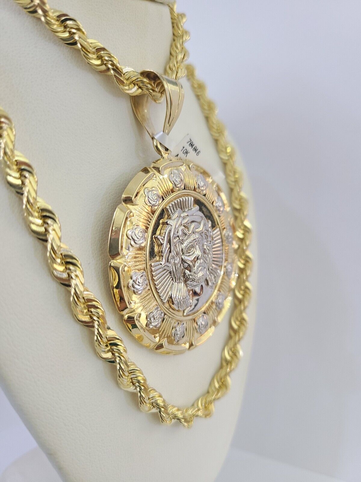 Real 10k Solid Rope Chain Jesus Mary Charm Set 6mm 20"-30" Inch Necklace Gold