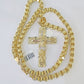 Real 10k Gold Nugget Cross Byzantine Chain Necklace 6mm 24" Chain SET Yellow