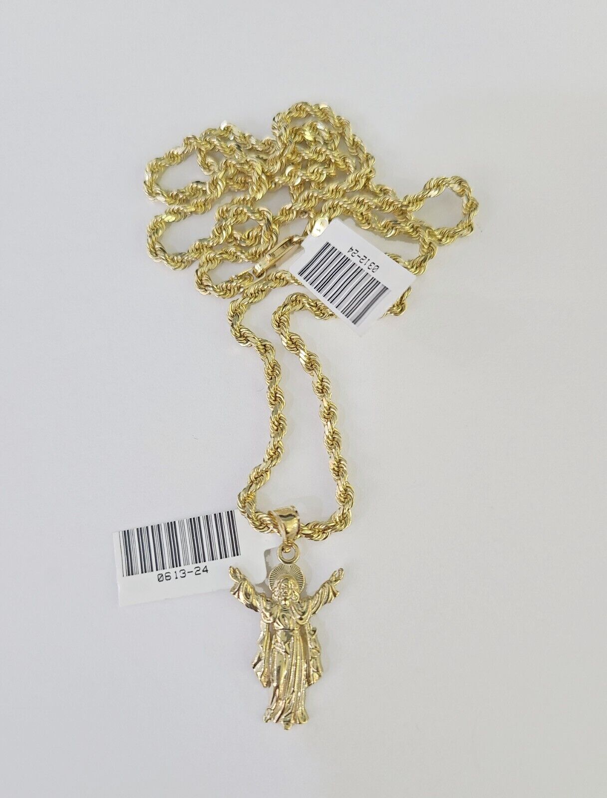 10k Solid Rope Chain 3mm Jesus Full Body Pendant Charm Necklace SET 18-28 in