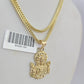 10K Franco Chain Jesus Pendant Charm Necklace 16"-24" 2mm Yellow Gold SET