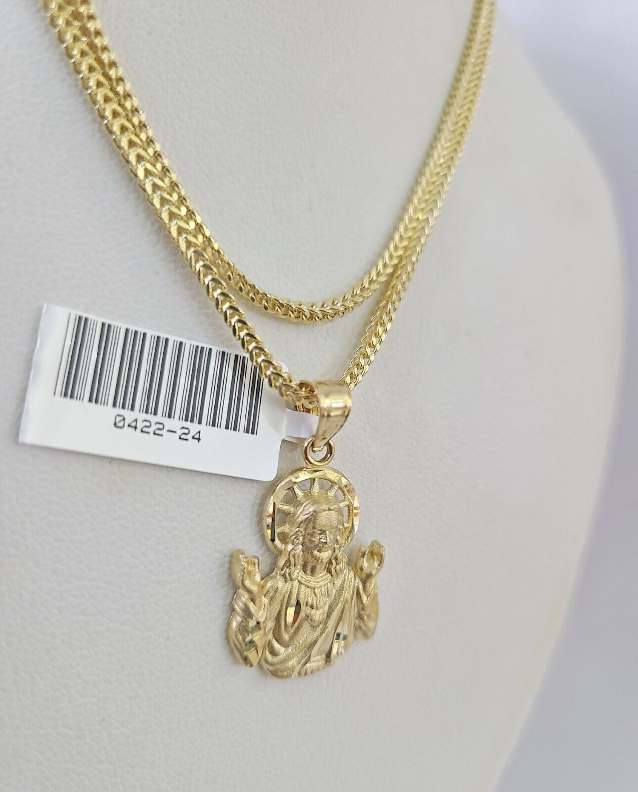 10K Franco Chain Jesus Pendant Charm Necklace 16"-24" 2mm Yellow Gold SET