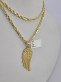 10k Milano Rope Chain Wings Charm Necklace SET 3mm 18" 20" 22" 24"