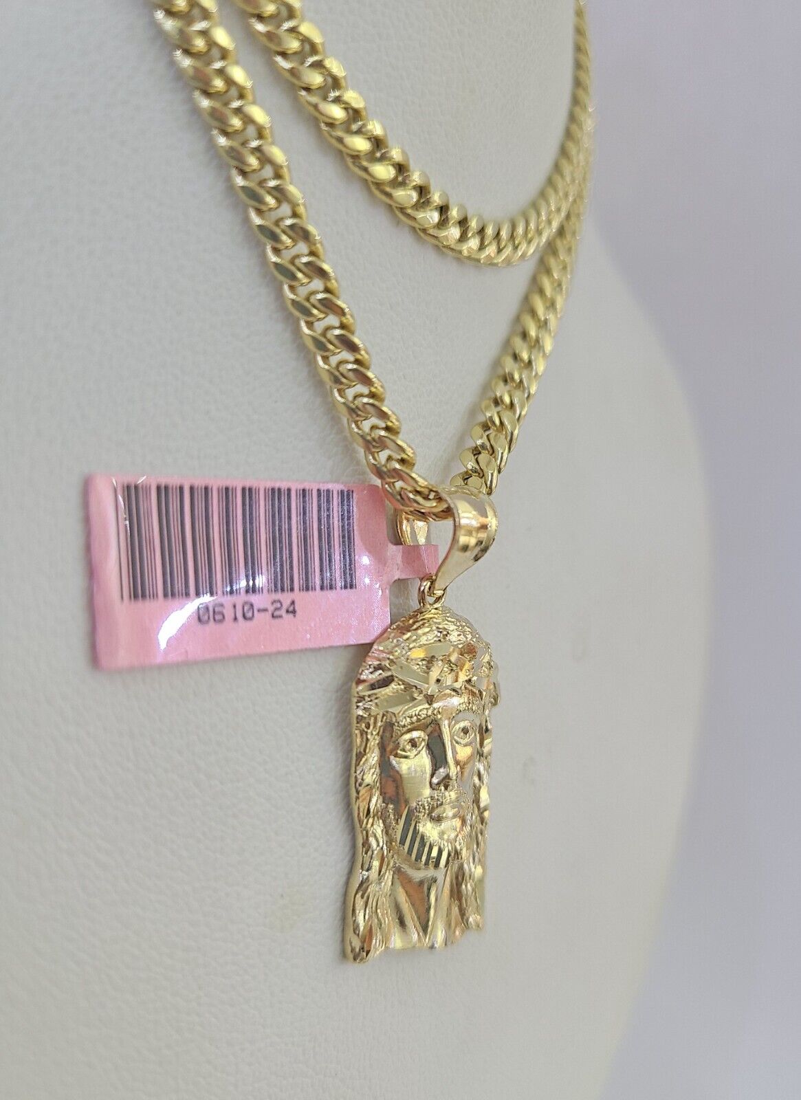 Real 14k Chain Jesus Head Charm Set Miami Cuban Link 4mm Necklace Pendant