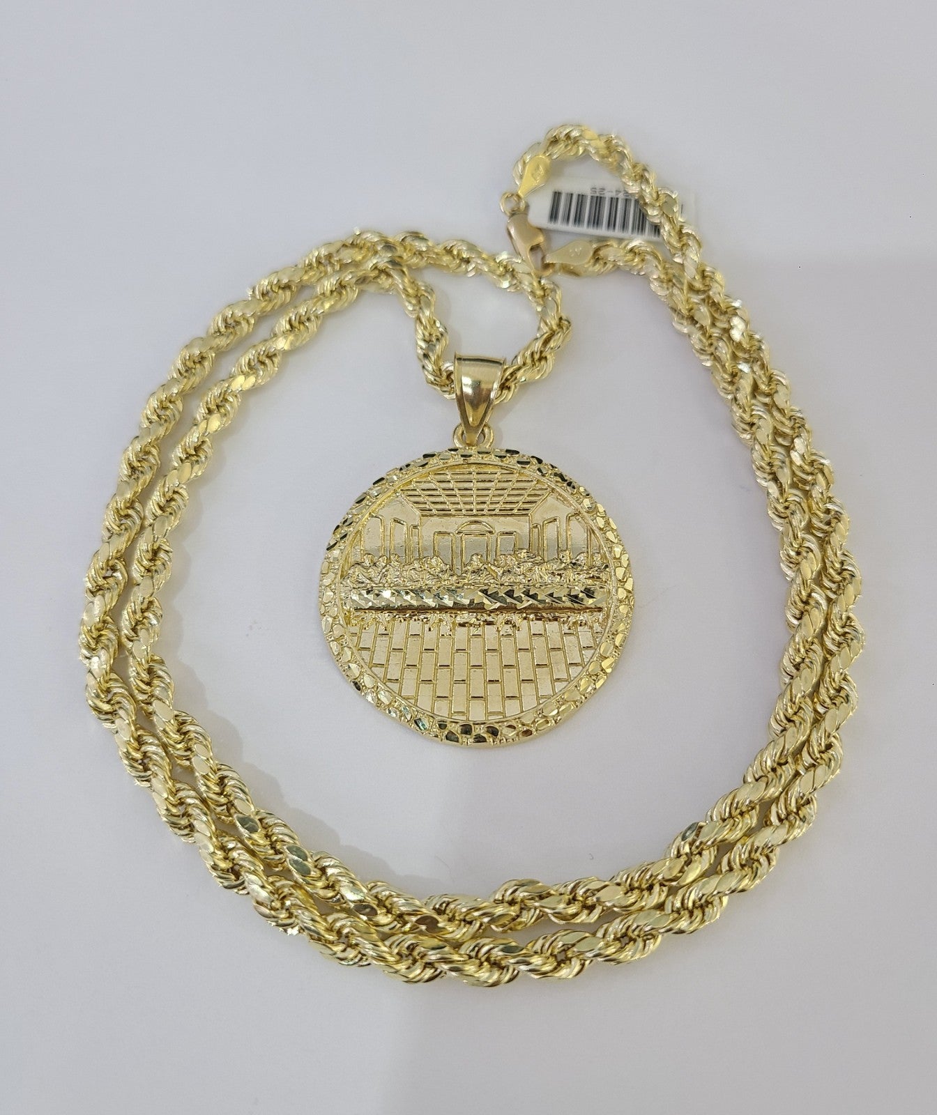 Real 10k Gold Rope Chain Last Supper Nugget Pendant Set 4mm 18"-28"