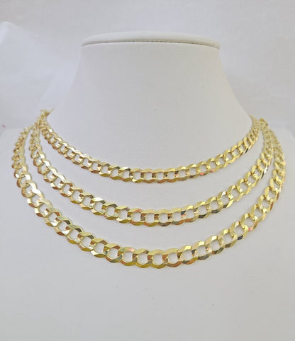 10k Solid Cuban Curb Link Necklace Chain Yellow Gold 8mm 9mm 10mm 20"-30"