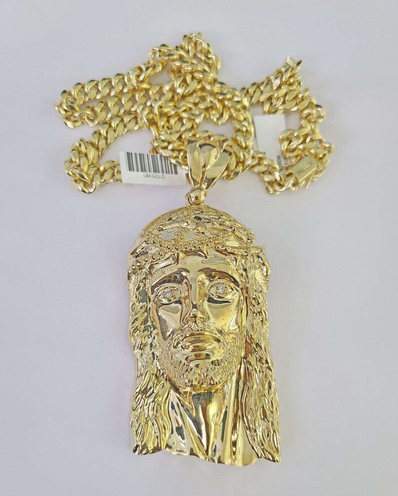 10K Miami Cuban Link Chain Jesus Head Pendent Charm 8mm 20"-30" Necklace Gold