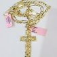 14k Solid Figaro Chain Nugget Jesus Cross Pendant Gold 4mm 18"-28" SET Necklace