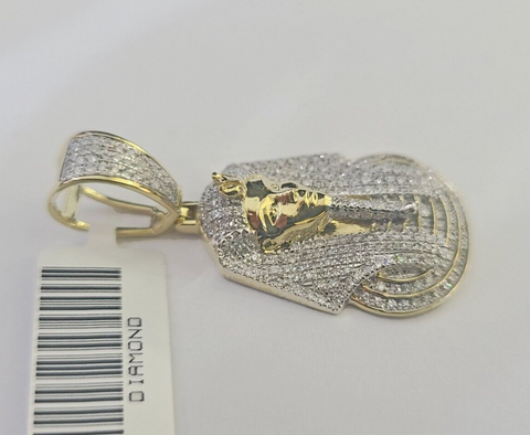 10k Pharaoh Head Diamond Pendant Charm Yellow Gold Men Women Real 10Kt 1.5 inch