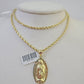 10k Solid Rope Chain 3mm Virgin Mary Pendant Charm Necklace SET 18-28 in