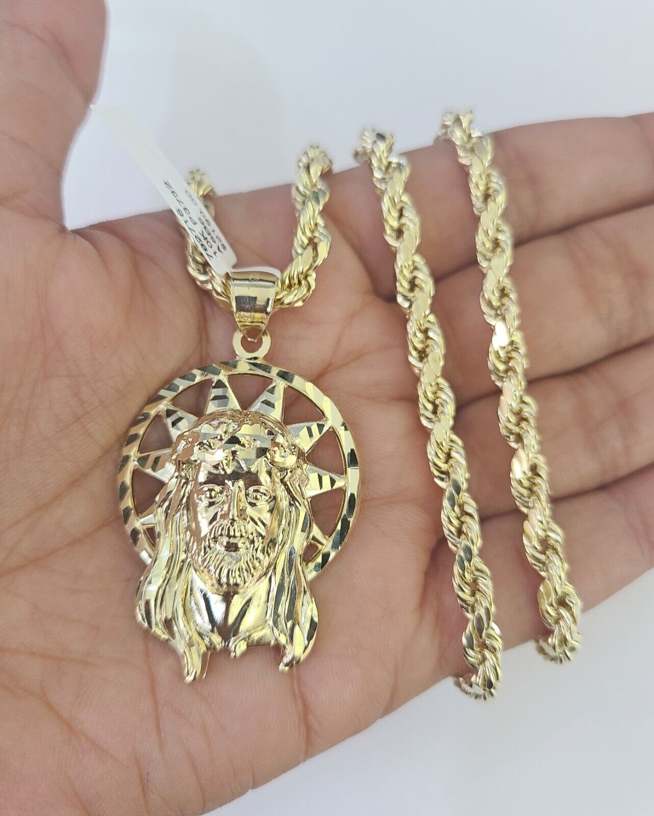 10k Jesus Christ Pendant Rope Chain 5mm 18"-26" SET Necklace Charm