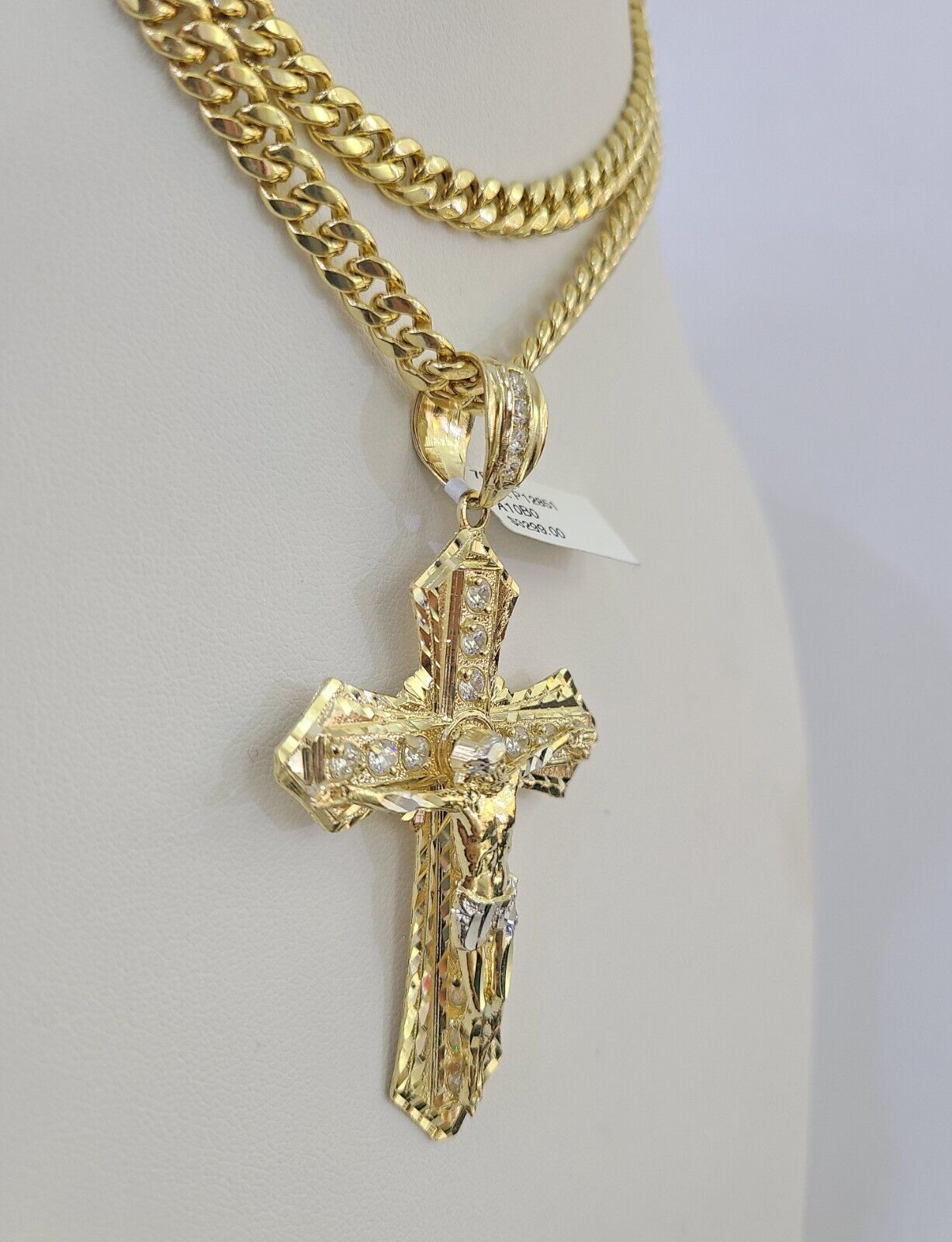 10K Miami Cuban Link Chain Jesus Cross Pendent Charm 6mm 20"-30" Necklace
