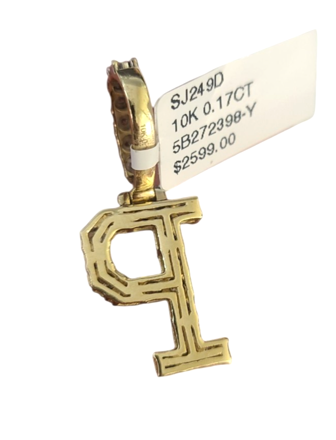 10k Rope Chain P Diamond Initial Charm Necklace Pendant Set 2mm 18"-24" Gold