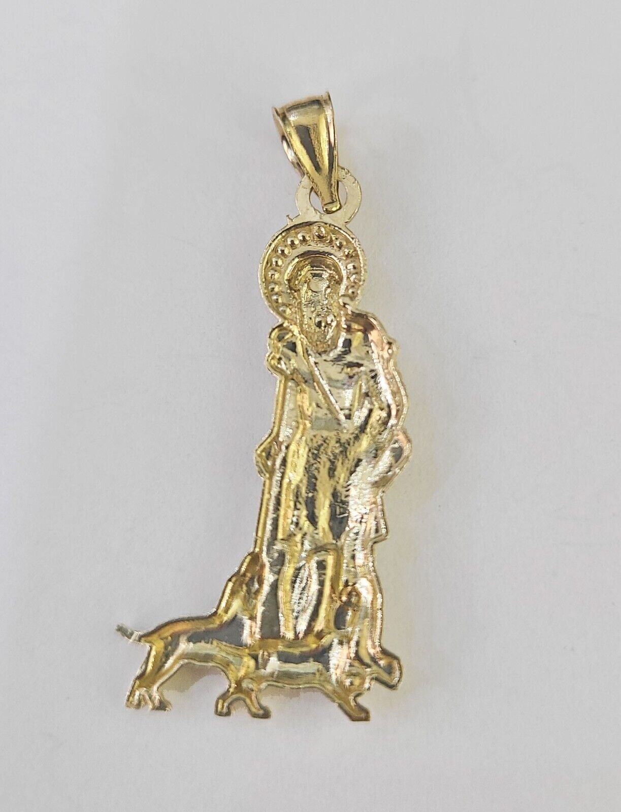 Real 10K Gold Saint Lazaro Charm 10kt yellow Gold Pendent Sheppard Dogs