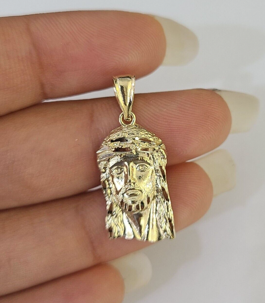 Real 10K Jesus Head Pendant Charm Yellow Gold Genuine 1"