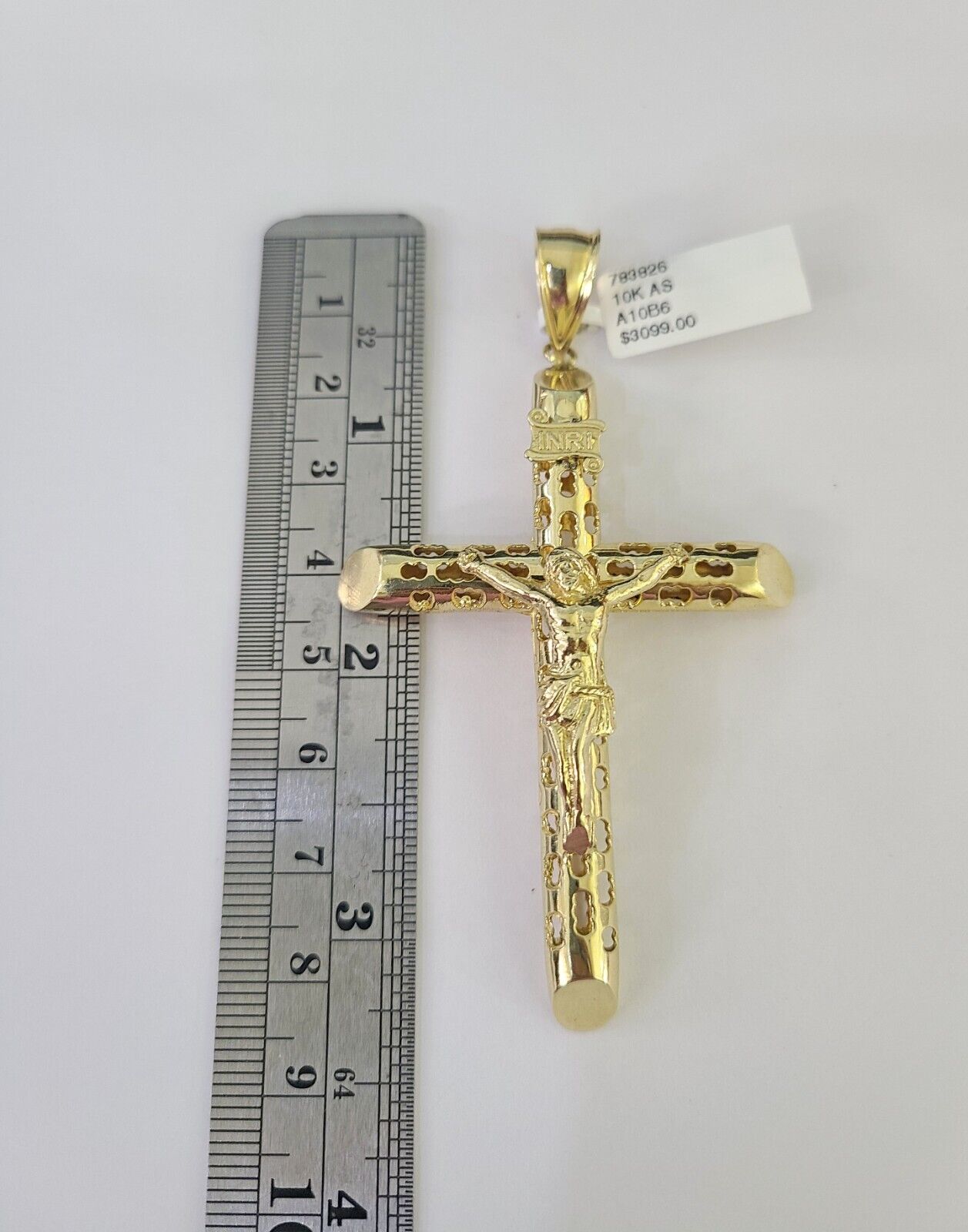 10K Franco Chain Jesus INRI Cross Pendant Charm Necklace 20"-28" 4mm Gold Yellow