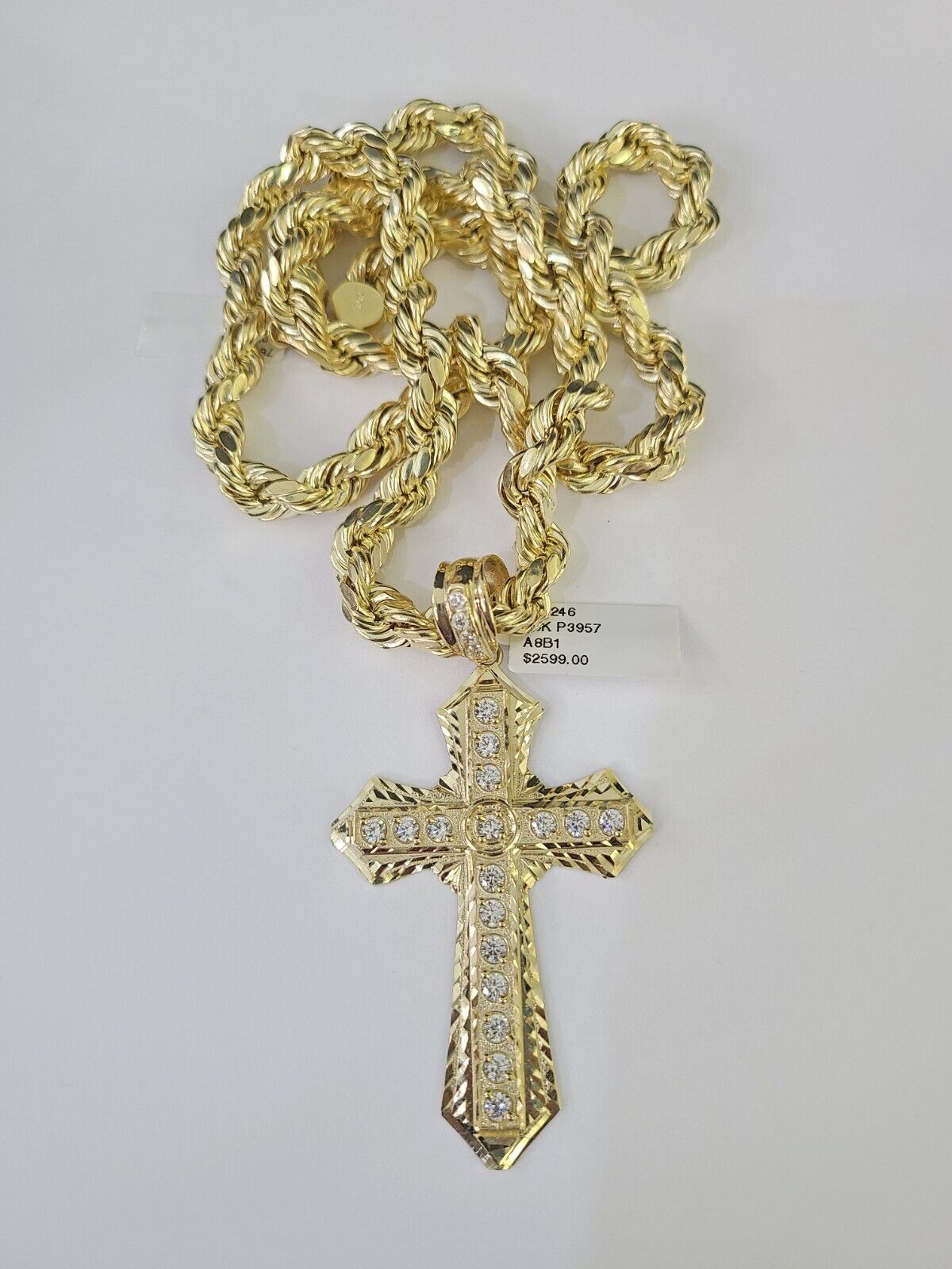 Real 10k Rope Chain Jesus Cross Charm Set 8mm 20"-30" Inch Necklace Yellow Gold