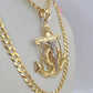 14k Gold Chain Jesus Anchor Charm Solid Cuban Curb 5mm 20"-28" SET Necklace