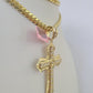 Real 14k Solid Chain Cross Charm Set Miami Cuban Link 6mm Necklace Pendant Gold