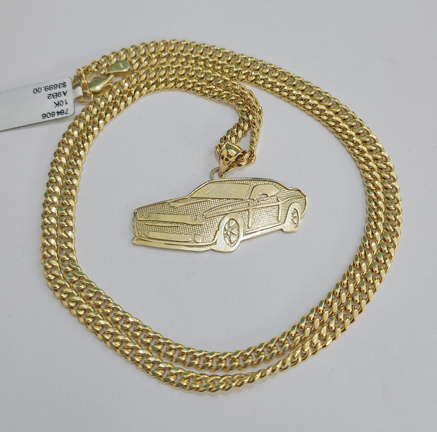 10k Gold Chain Miami Cuban Car Challenger Charm Pendant Set 4mm 18"28" Necklace