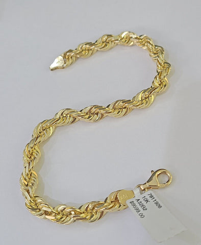 10K Yellow Gold 7.5" 8" 8.5" 9" Rope Bracelet Solid 6mm Men Women Diamond Cut
