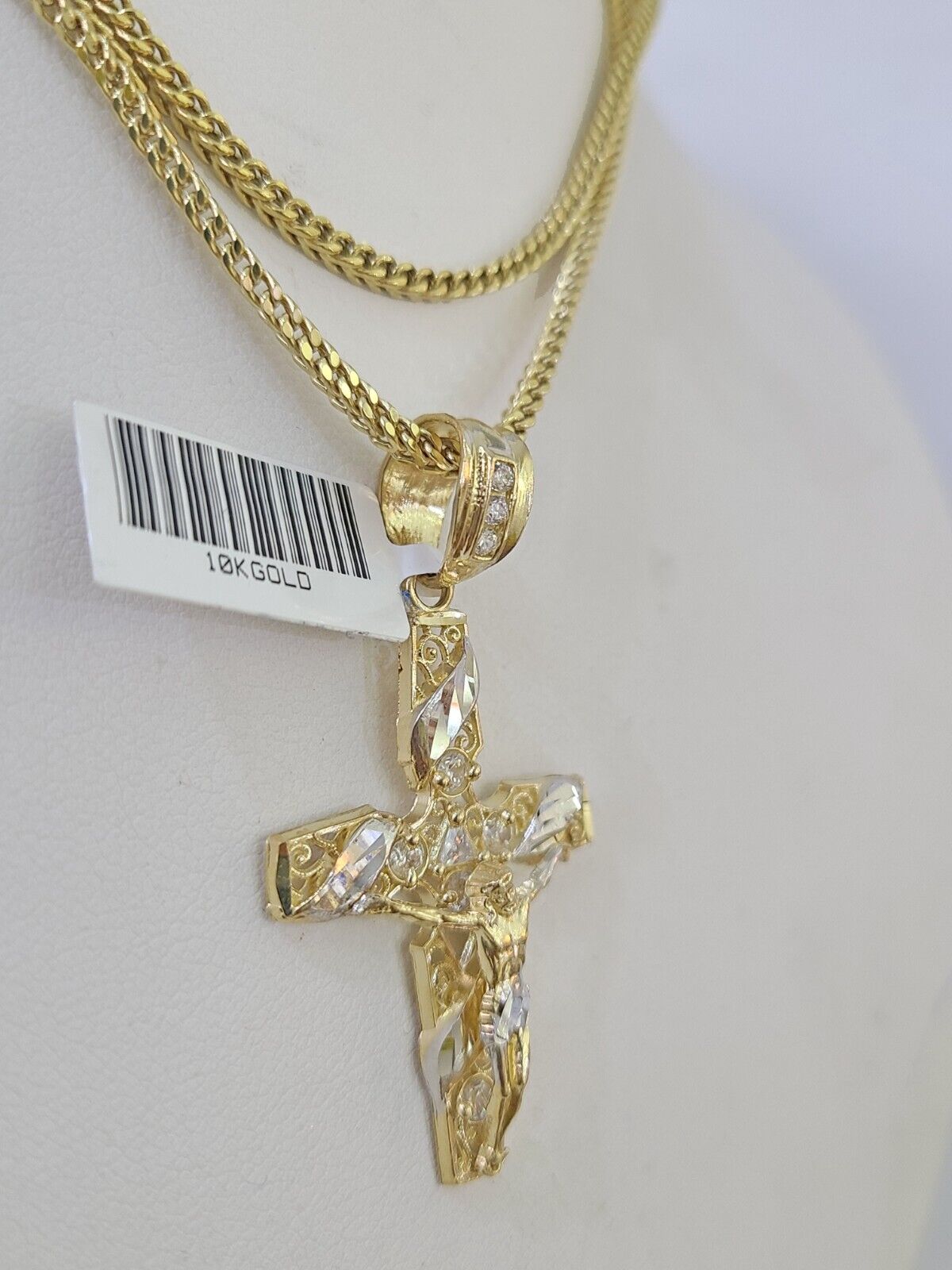 10K Gold Franco Chain Cross Charm Length 18-26 inches 2mm REAL Yellow