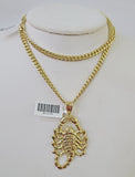 Real 10k Miami Cuban Chain Scorpion Charm Set 4mm Yellow Gold Necklace Pendant