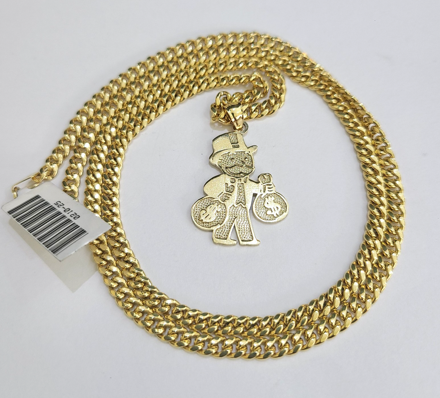 10k Gold Chain Miami Cuban Grandpa Money Bag Charm Set 4mm 18"28" Necklace