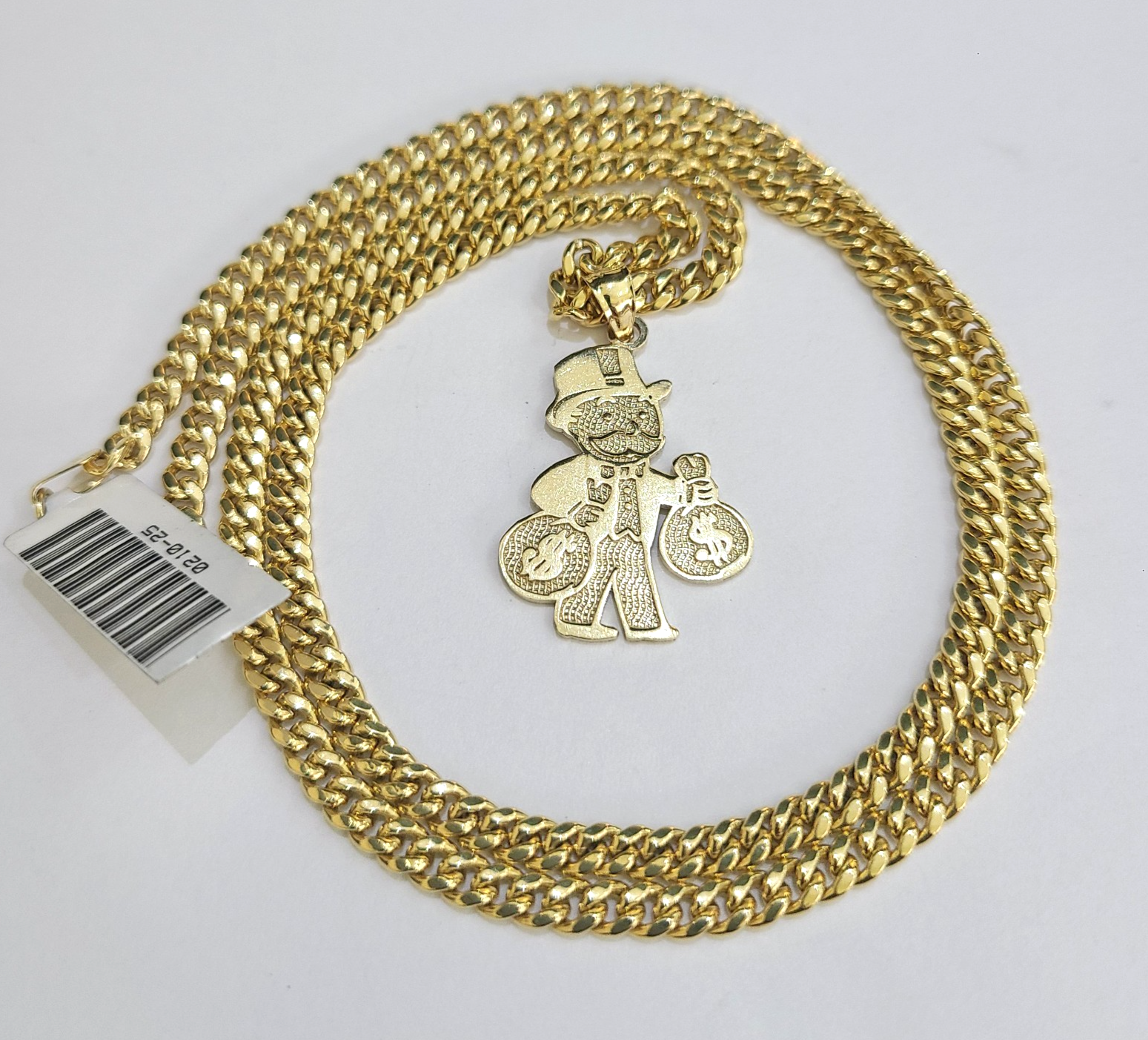 10k Gold Chain Miami Cuban Grandpa Money Bag Charm Set 4mm 18"28" Necklace