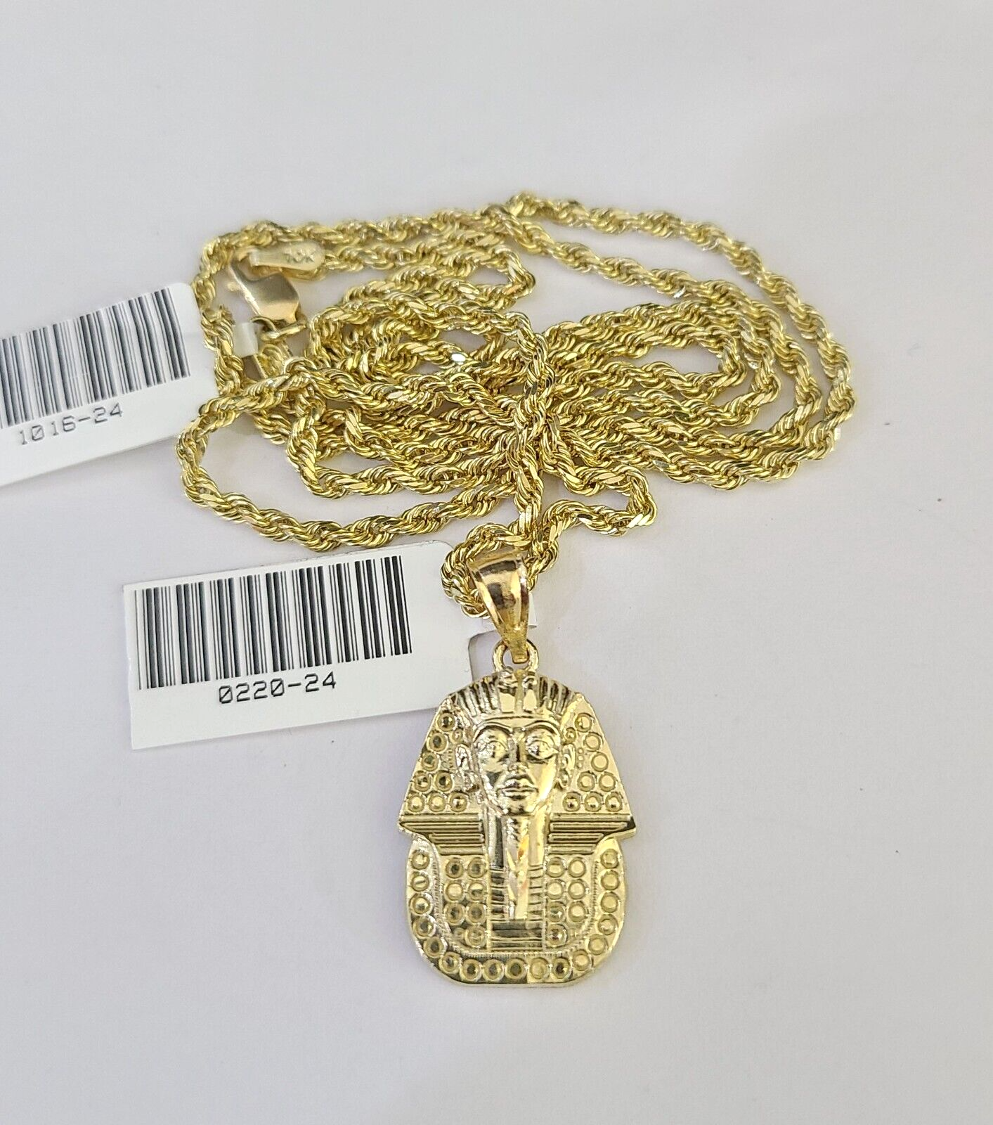 10k Solid Rope Chain 2mm Pharaoh Head Pendant Charm Necklace SET 18-24 in