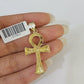 10k Gold Byzantine Necklace Jesus Ankh Cross Charm 18-28 inch 3mm SET Chain