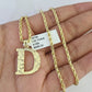 10k Gold Initial D Charm Rope Chain 16"-26" 2.5mm SET Necklace Alphabet Pendant