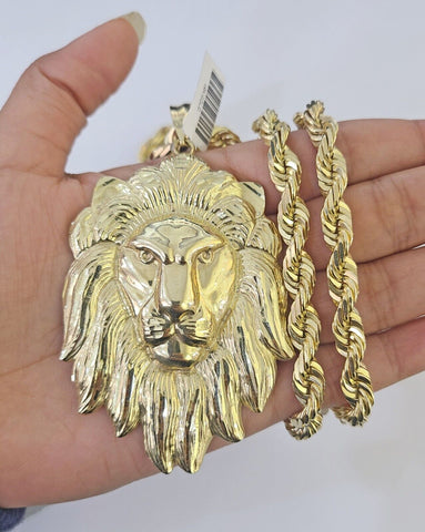 10k Solid Rope Chain Lion Pendant Necklace 7mm 20"-30" SET Charm Real