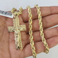 Real 10k Rope Chain Jesus Cross Charm Necklace Pendant Set 5mm 20"-30" Inch Gold