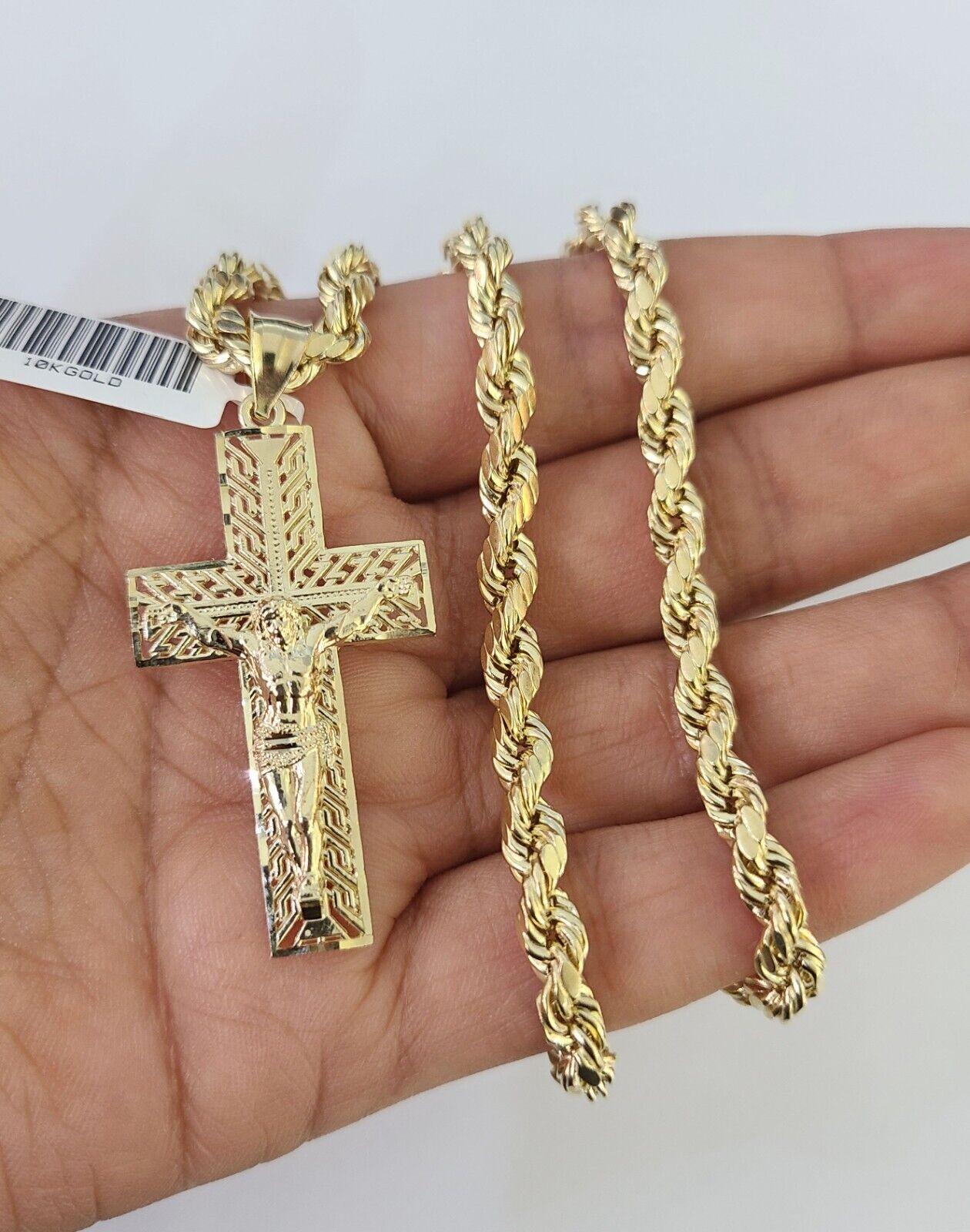 Real 10k Rope Chain Jesus Cross Charm Necklace Pendant Set 5mm 20"-30" Inch Gold