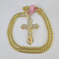 Real 14k Solid Chain Cross Charm Set Miami Cuban Link 6mm Necklace Pendant Gold